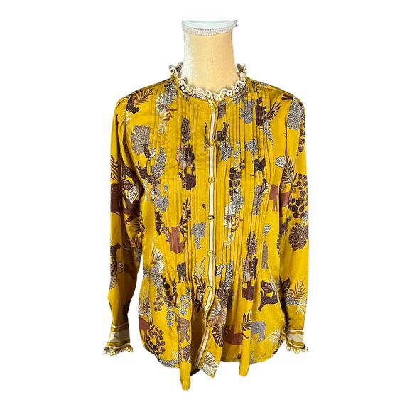 Johnny Was Taly Evette Silk Blouse Peasant Elephant Safari Size XS - Picture 2 of 8